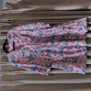 Women's Size 12 Loft 3/4 Sleeves Floral Embroidered Swing Shirtdress